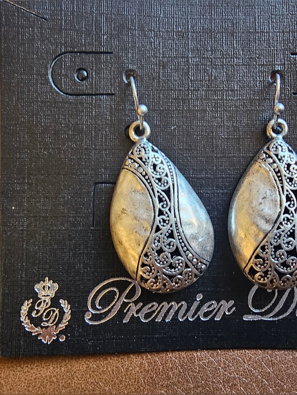 Premier Designs Silver Filigree Teardrop Dangle Earrings